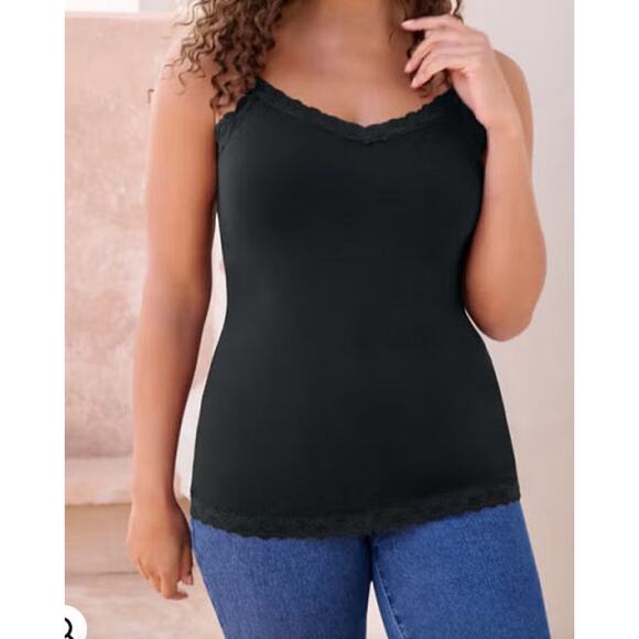 NWT Land Bryant Lace Trim at Neck Camisole Black Still factory folded in bag - Picture 1 of 4